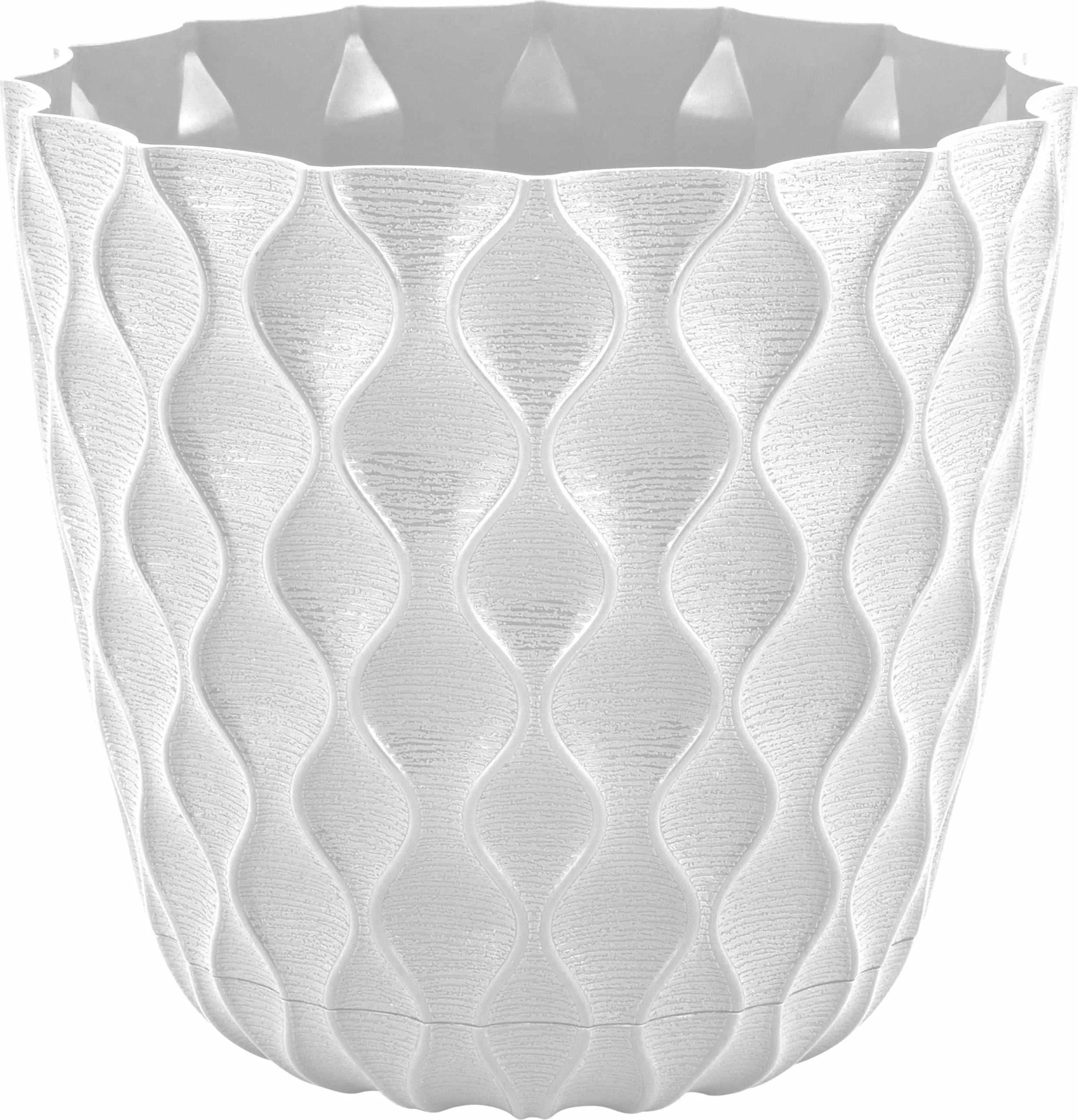 Горшок ИнГрин Волна с дренажной сеткой и поддоном 1,4л 14,5см, белоснежный жасмин по цене 