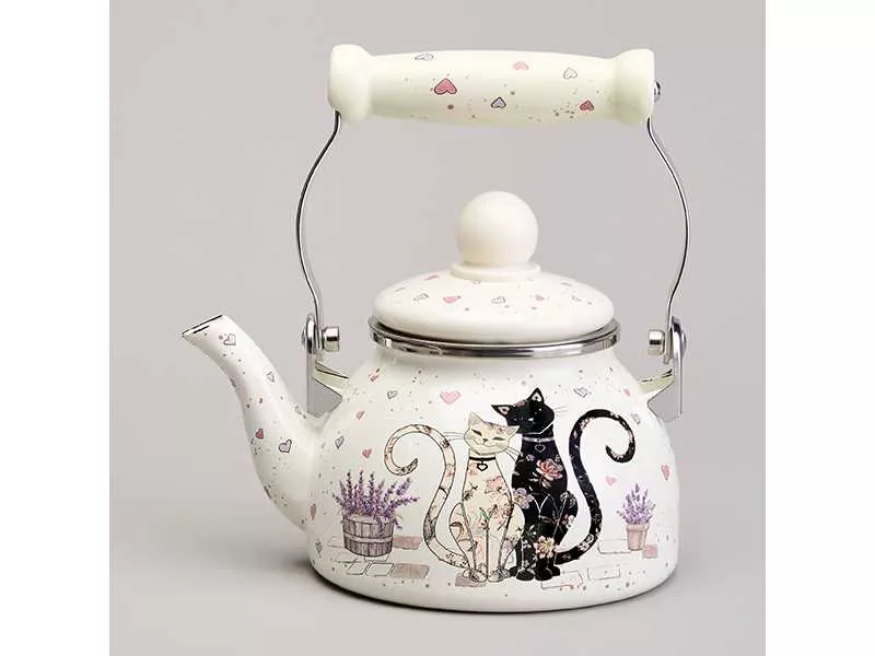 Чайник Агнесс эмаль со съемным фильтром Лавандовые кошки 0,85л, сталь арт.943-070 по цене 