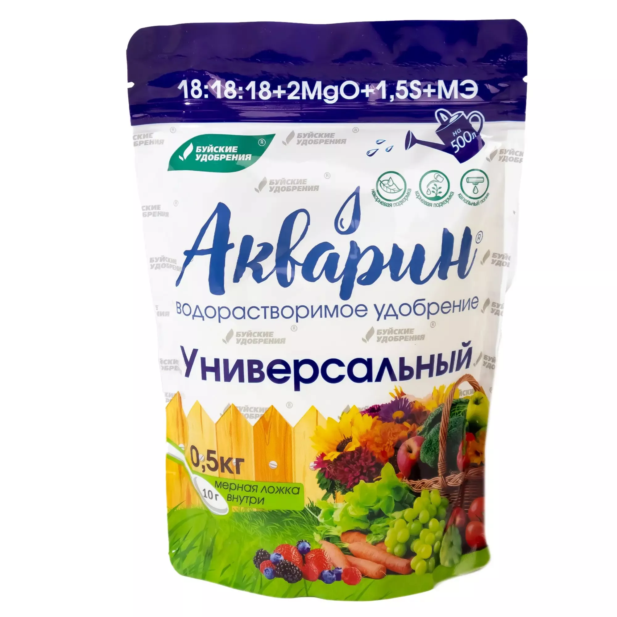Удобрение сухое БХЗ Акварин Универсальный водорастворимое комплексное минеральное 0,5 кг по цене 