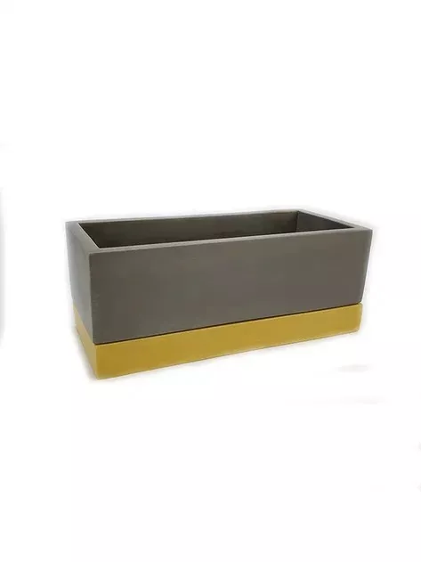 Горшок прямоугольный с поддоном ВипСет Лофт, гипс серо-желтый 0,75л по цене 