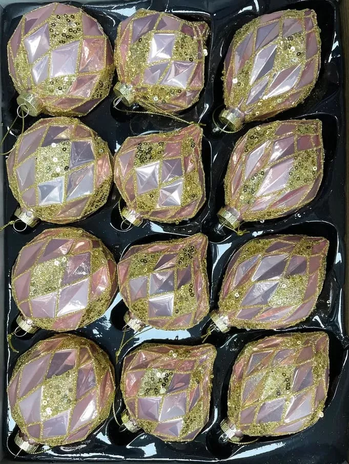 Шар стеклянный с золотым узором 8см арт.86804 по цене 