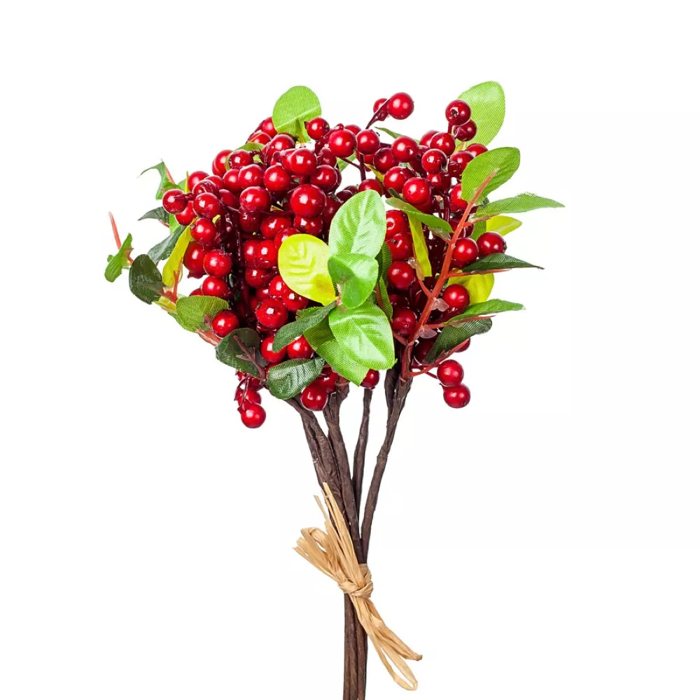 Цветок искусственный Букет с ягодами, 24см, красный арт.к000008119 по цене 