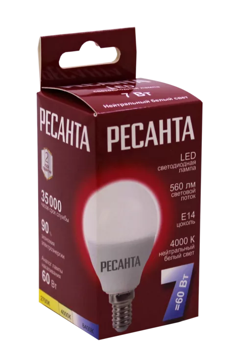 Лампа светодиодная Ресанта 7ВтLL-R-G45-7W-230-4K-E14 по цене 