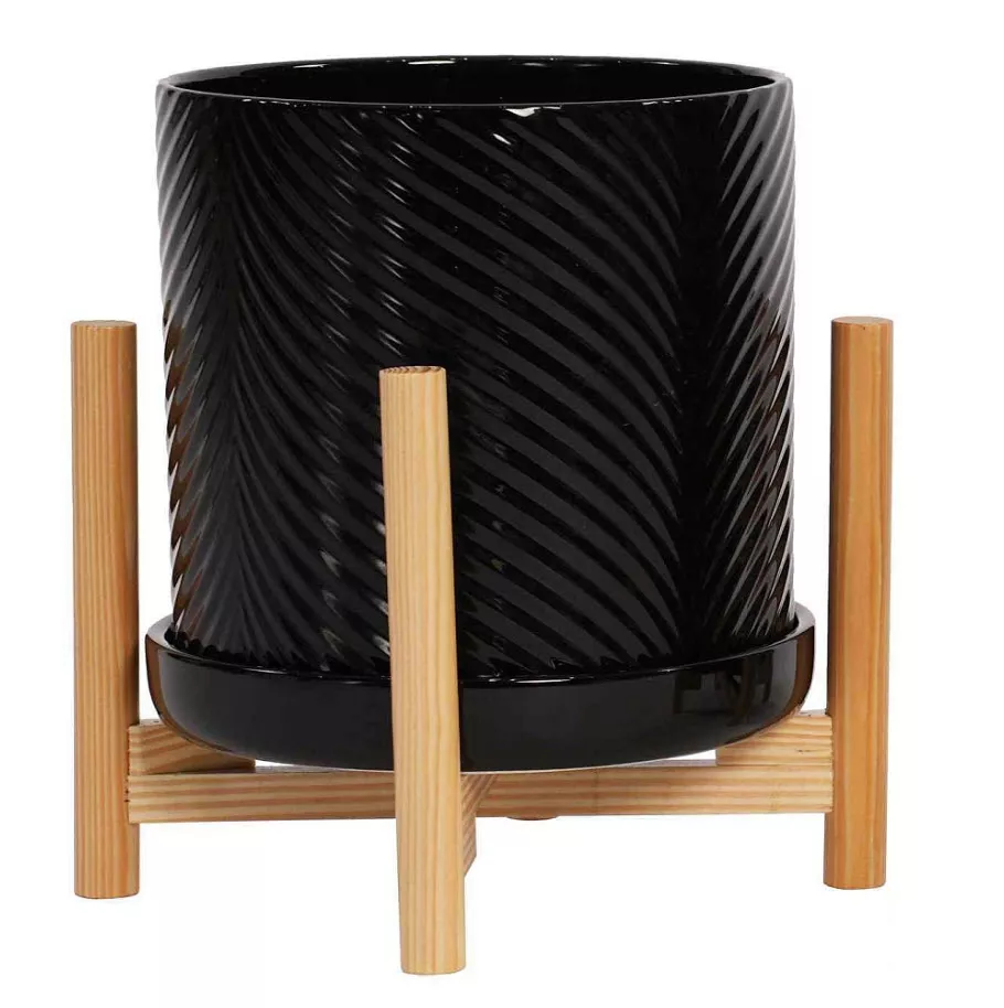 Кашпо Флоу Керамик 2л, с блюдцем и подставкой, черное 16х16см арт.FLOCRS16-BL по цене 