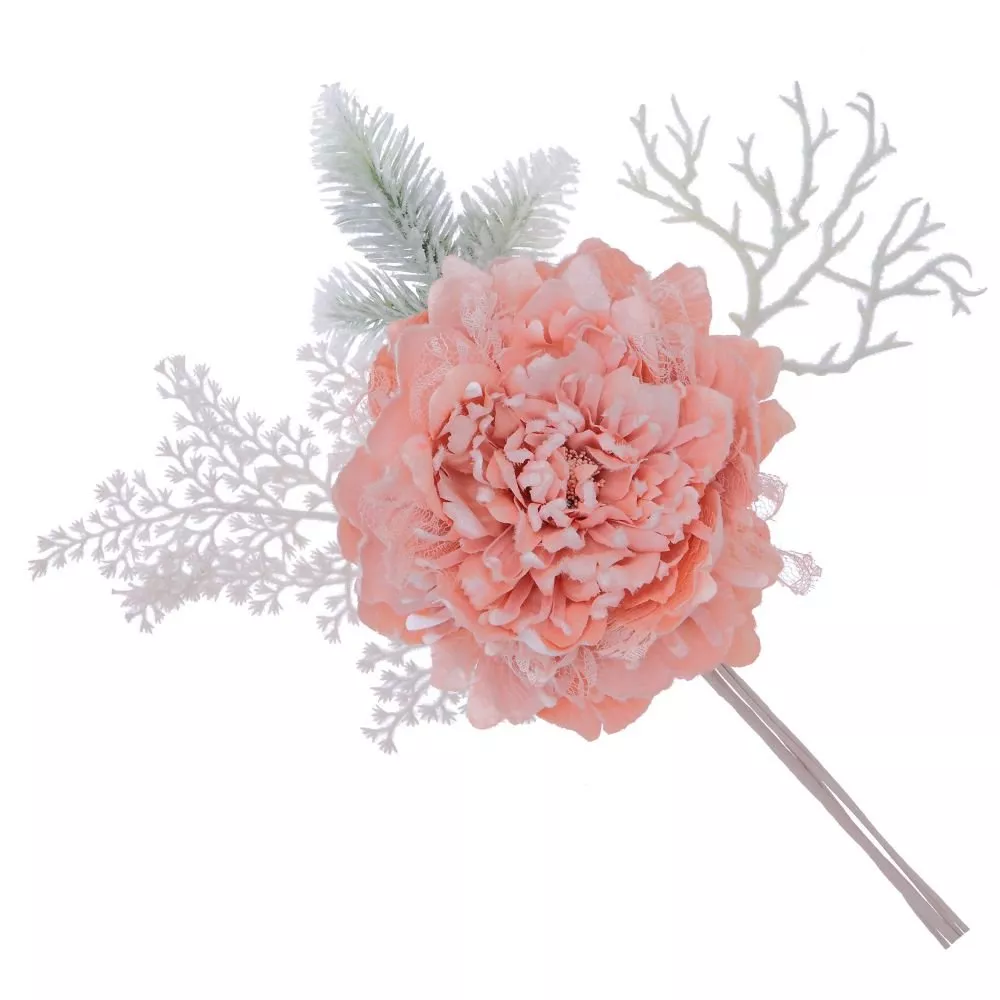 Цветок искусственный на ножке пудровый 18х11х43см по цене 