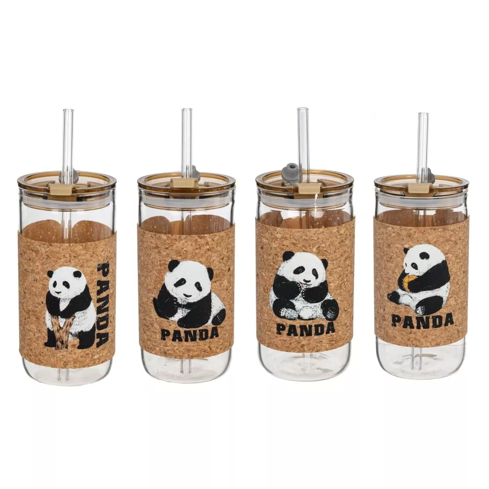 Бутылка с трубочкой 410мл 4в., стекло арт.816657 по цене 