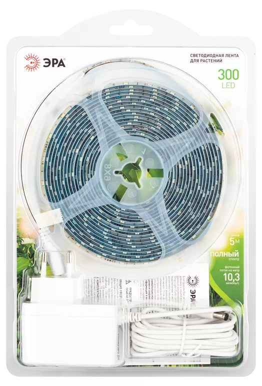 Светодиодная лента для растений рассады ЭРА Фито-Стрип лайт-Rа90-300LED-5m-12V-IP65 полного спектра по цене 