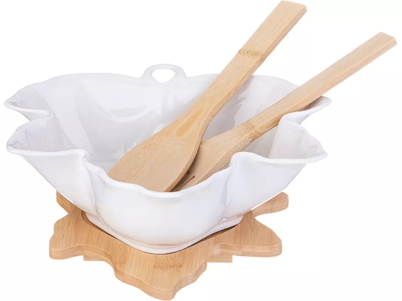 Салатник на дер. подставке Лефард Натив 24см фарфор, дерево арт.587-186 по цене 