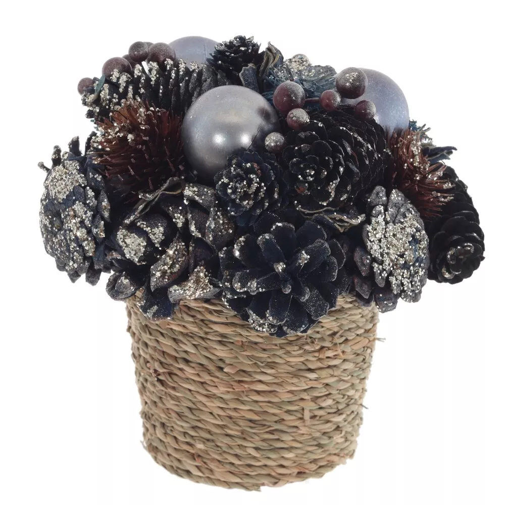 Изделие декоративное Новогодняя композиция Корзинка бежевая 18см по цене 