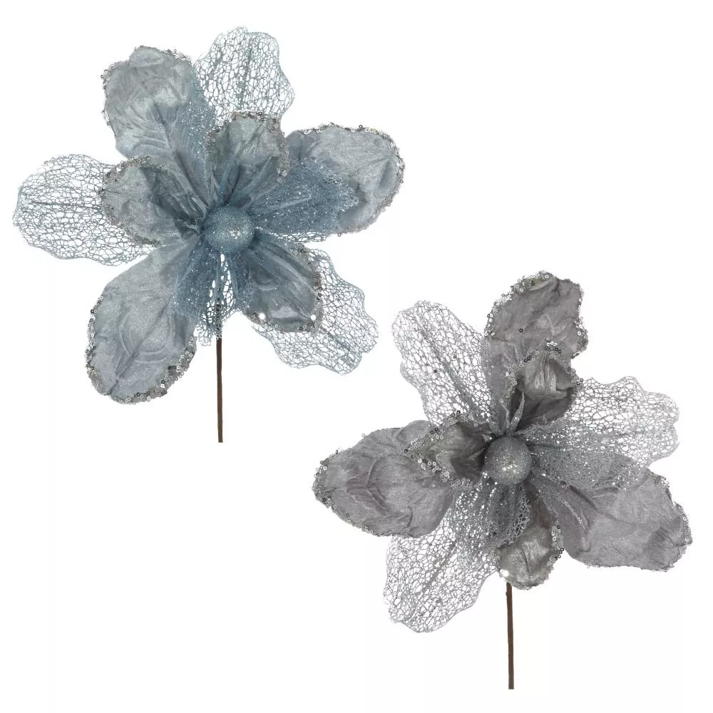 Цветок искусственный Морозный аромат, серый голубой 33х33х45см, 2в. по цене 