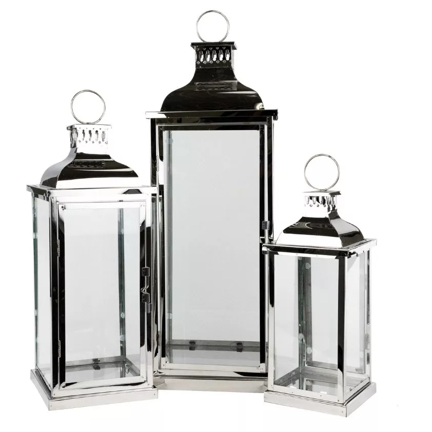 Набор фонарей 3шт металл/стекло 20x20x55см, серебряный по цене 