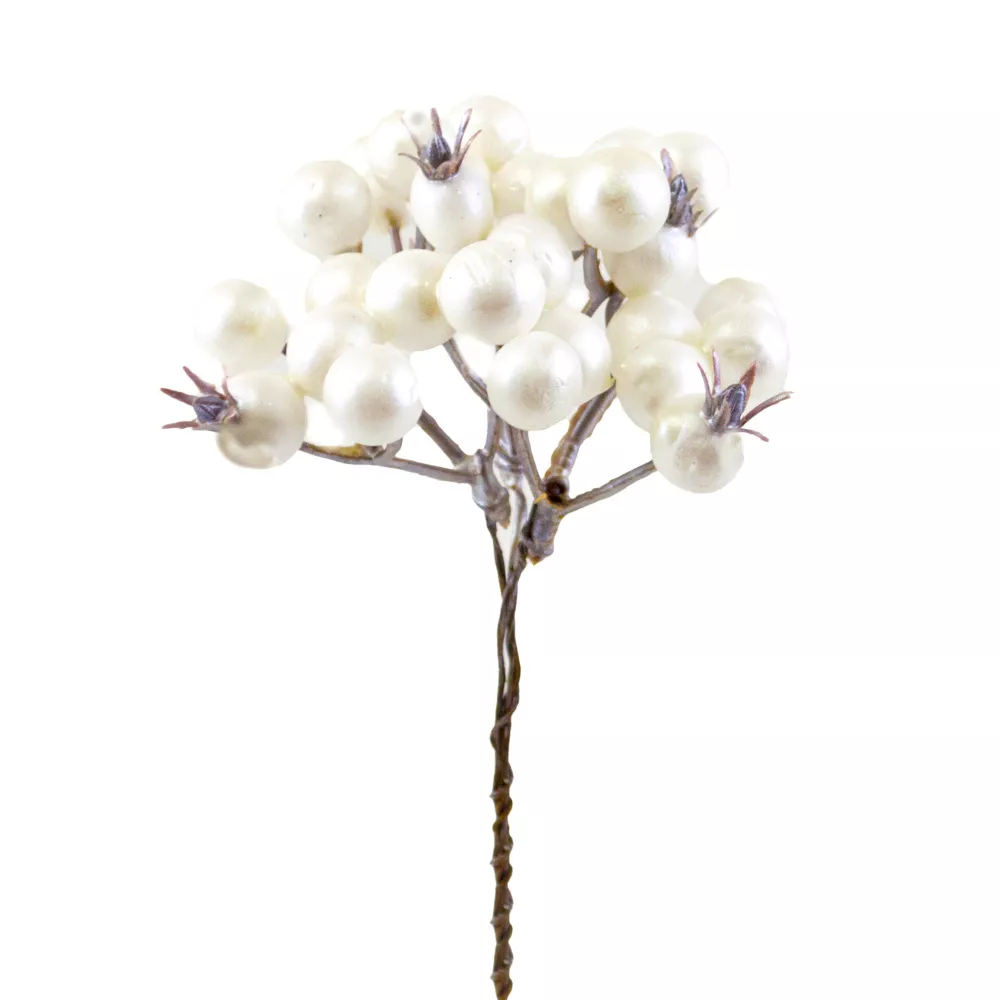 Набор веток с ягодами на вставках 3шт белый 13см по цене 