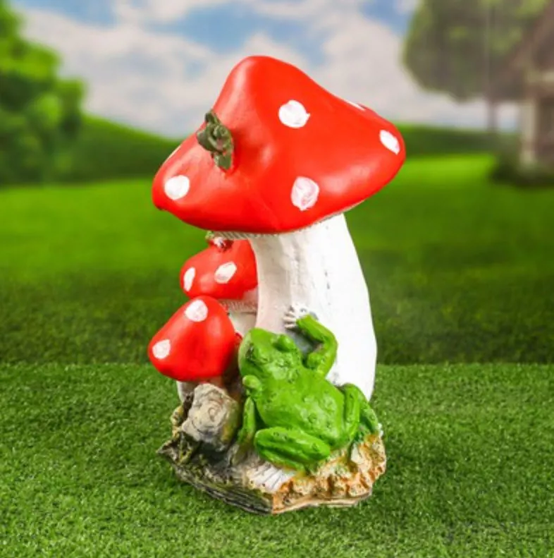 Фигура Гриб с лягушкой средний 30х26х18см, полистоун арт.F016 по цене 