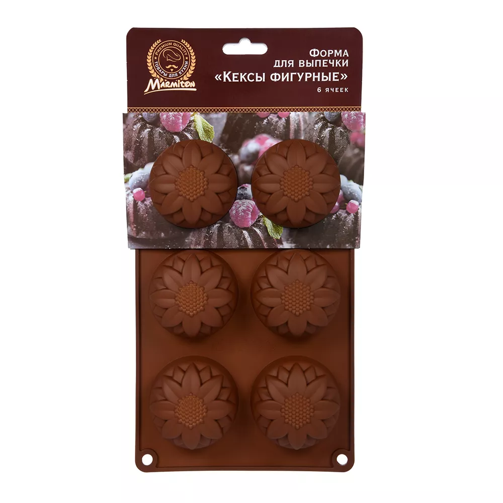 Форма Мармитон силиконовая Кексы фигурные 26,5х17х3,5см, 6 ячеек, в ассорт. по цене 