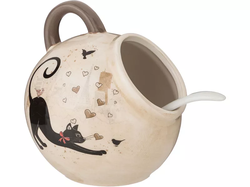 Солонка с ложкой Парижские коты Керамика 9,5х9,5х10см 170мл по цене 