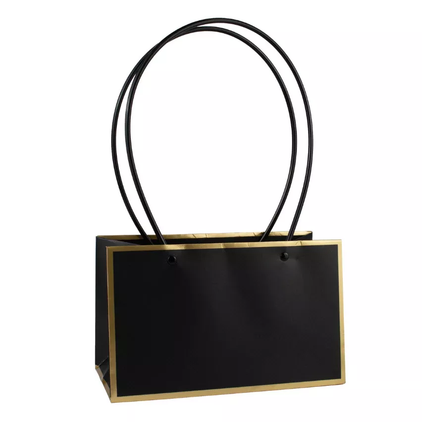 Пакет для цветов водостойкий крафт 22х10,5х13,5см, черный/золотой по цене 