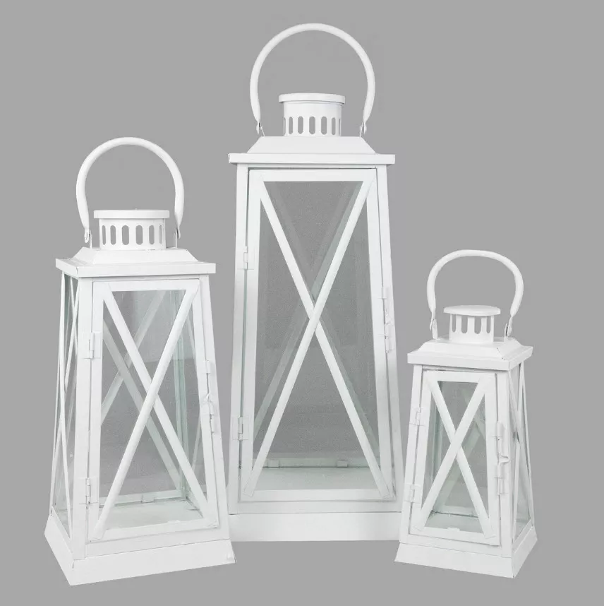 Набор фонарей 3шт металл/стекло 22x22x50см, белый по цене 