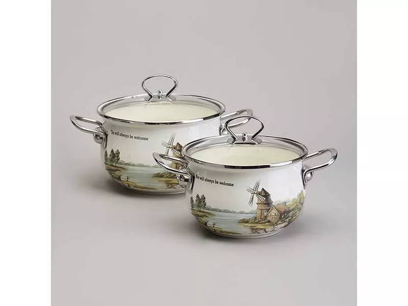 Набор кастрюль эмаль Семейный Дом 4пр 2,0л/2,8л 18см/20см, сталь арт.943-101 по цене 