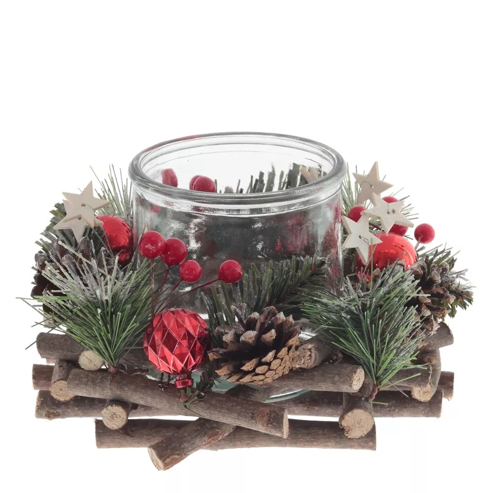 Подсвечник Шишки Новогодние прозрачный 20х20х11см по цене 