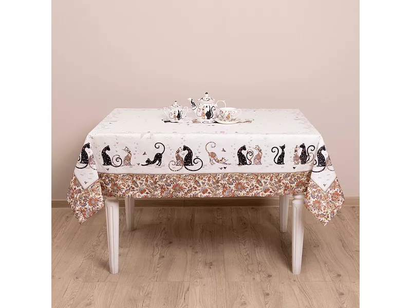Скатерть Парижские коты 140х180см, хлопок, твил с пропиткой арт.850-746-2 по цене 