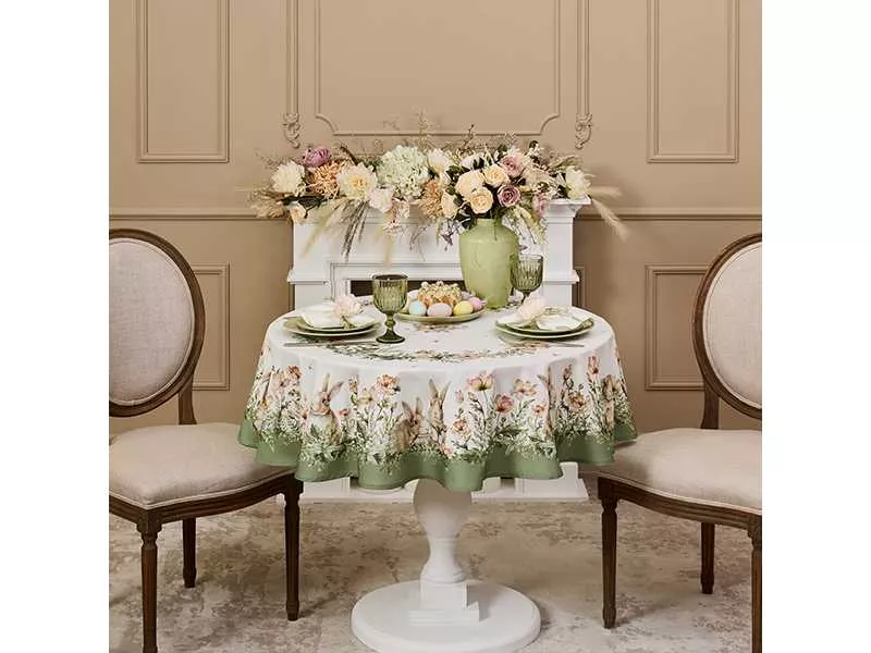 Скатерть круглая Сэнс Кролики 190см зеленый, хлопок твил пропитка арт.850-753-22 по цене 