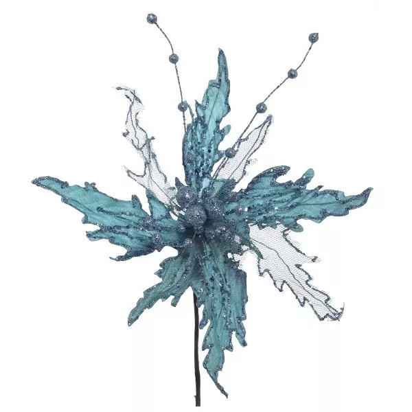 Цветок искусственный Пуансеттия, голубой 30х30х23см по цене 