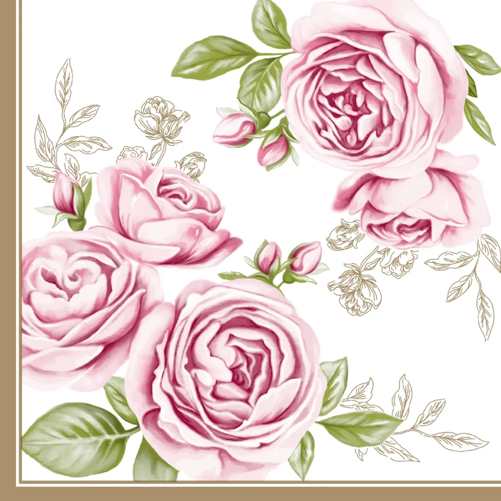 Салфетки бумажные Роза с золотыми листьями 33х33см 3-х слойные 20л арт.25077 по цене 