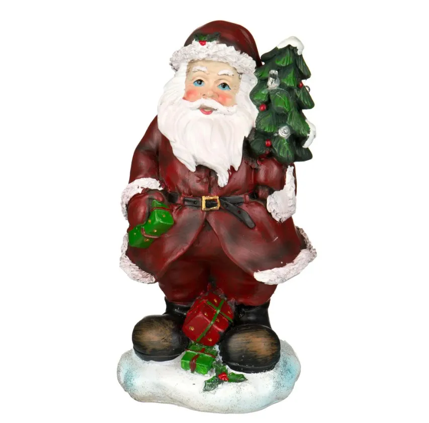 Фигура декоративная Дед Мороз с елкой и подарком Н-21см полистоун арт.НФ213 по цене 