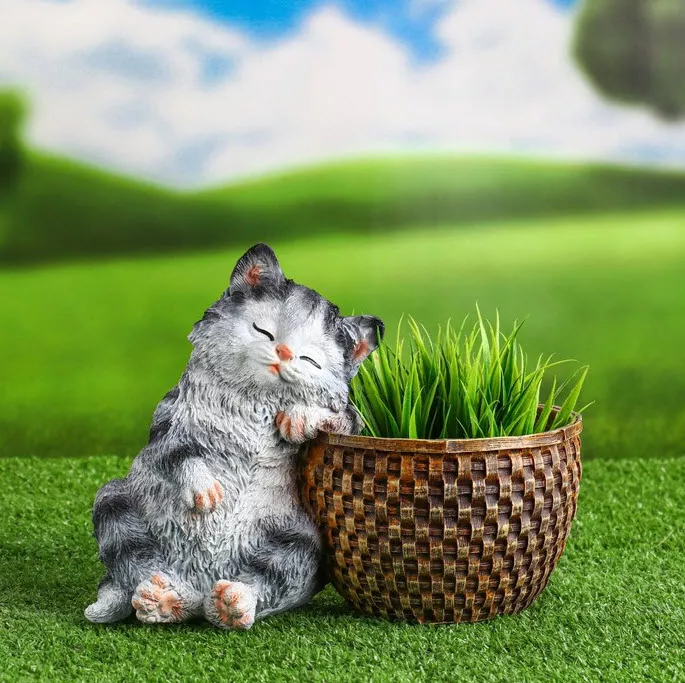 Фигура Котенок спящий у корзины 18х16х12см, полистоун арт.K021 по цене 