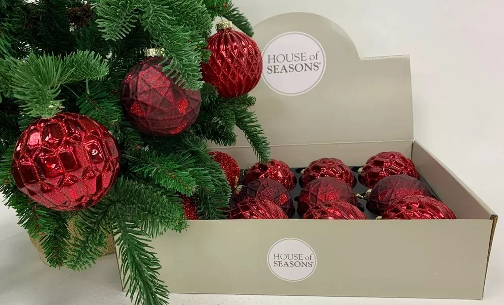 Украшение новогоднее Шар Узор красный в асс., 8см, 3в. по цене 