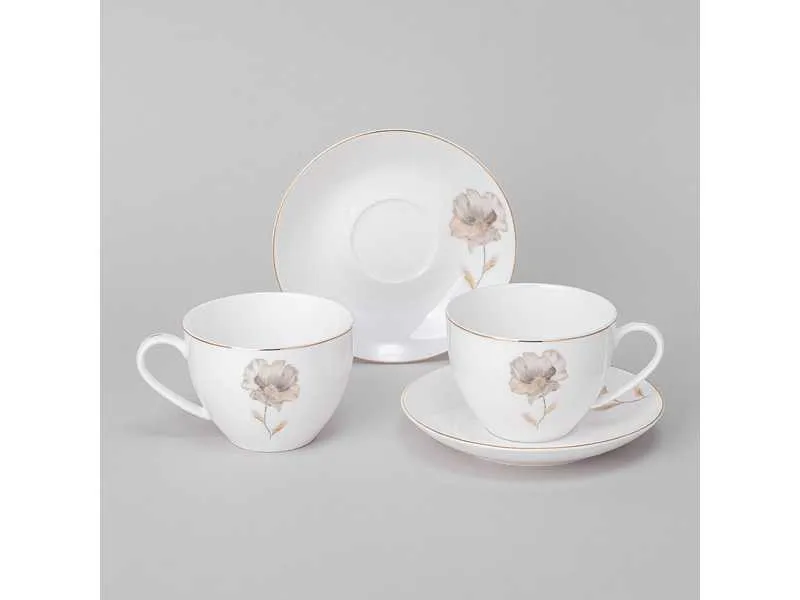 Набор чайный Лефард Вдохновение Золотой цветок на 2пер 4пр 260мл, фарфор арт.422-123 по цене 