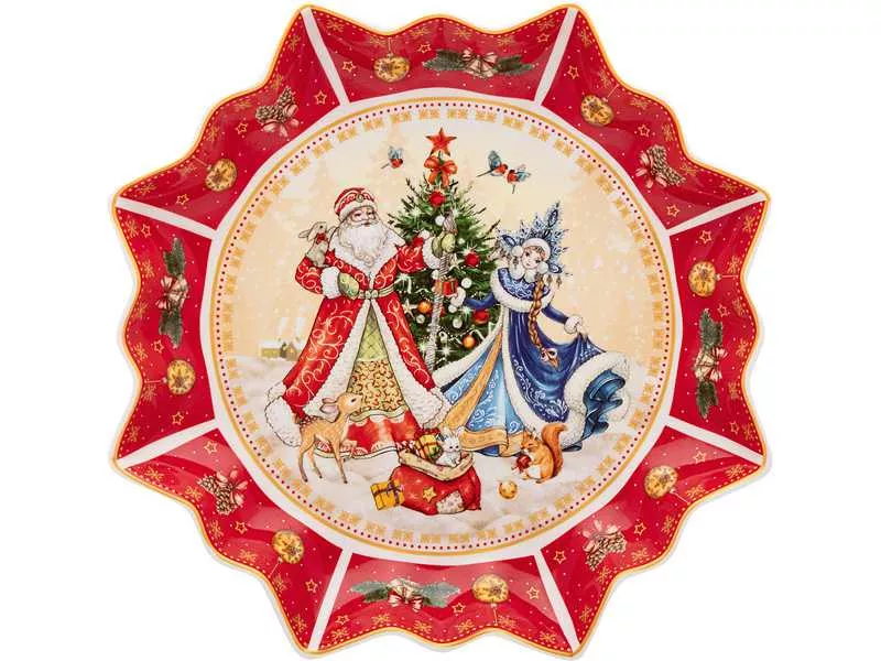Блюдо Лефард Дед Мороз и Снегурочка 26см красное фарфор арт.85-1738 по цене 