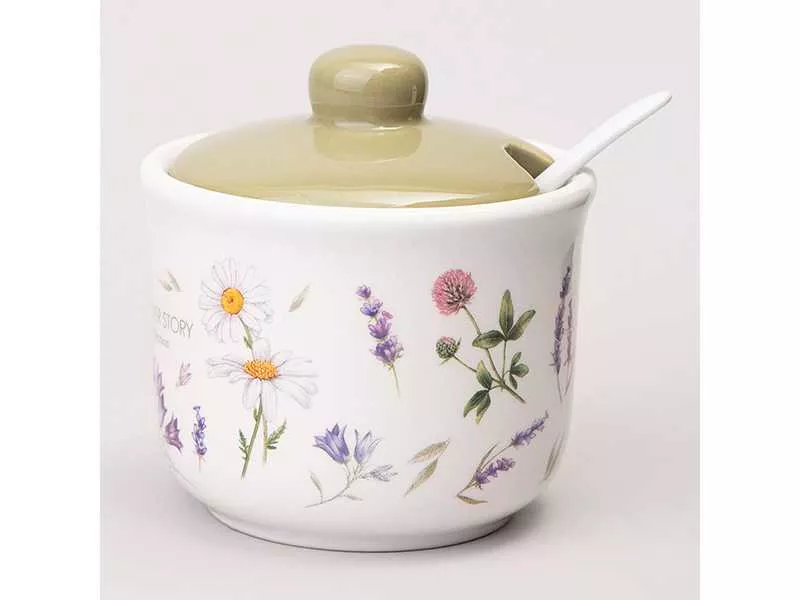 Сахарница с ложкой Агнесс История цветов 300мл, керамика арт.358-2186 по цене 