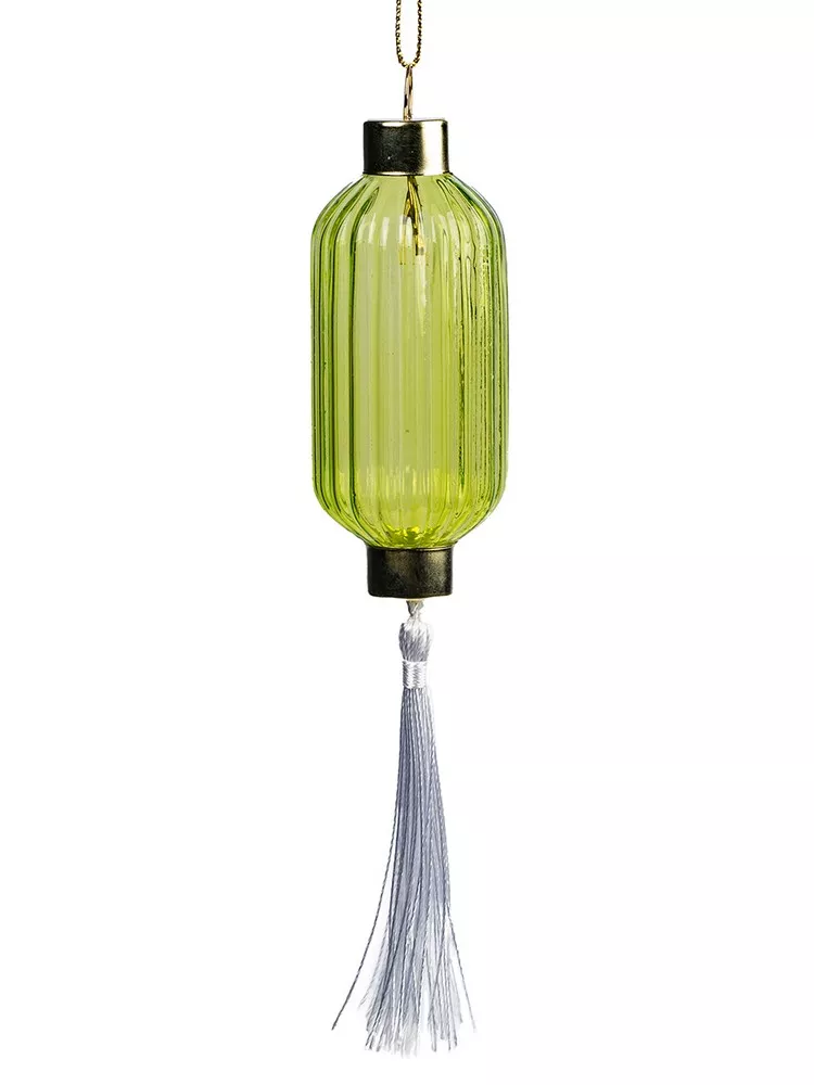 Украшение новогоднее подвесное Фонарик салатовый 4х4х8см стекло арт.91469 по цене 