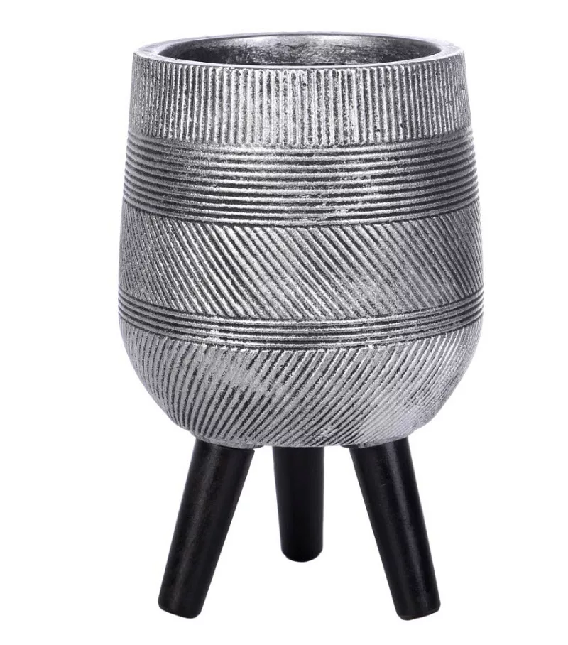 Кашпо Страйп 5,4л с подставкой, файберстоун, серебристое 20,5х32см арт.WSTRIPR-20-SLV по цене 