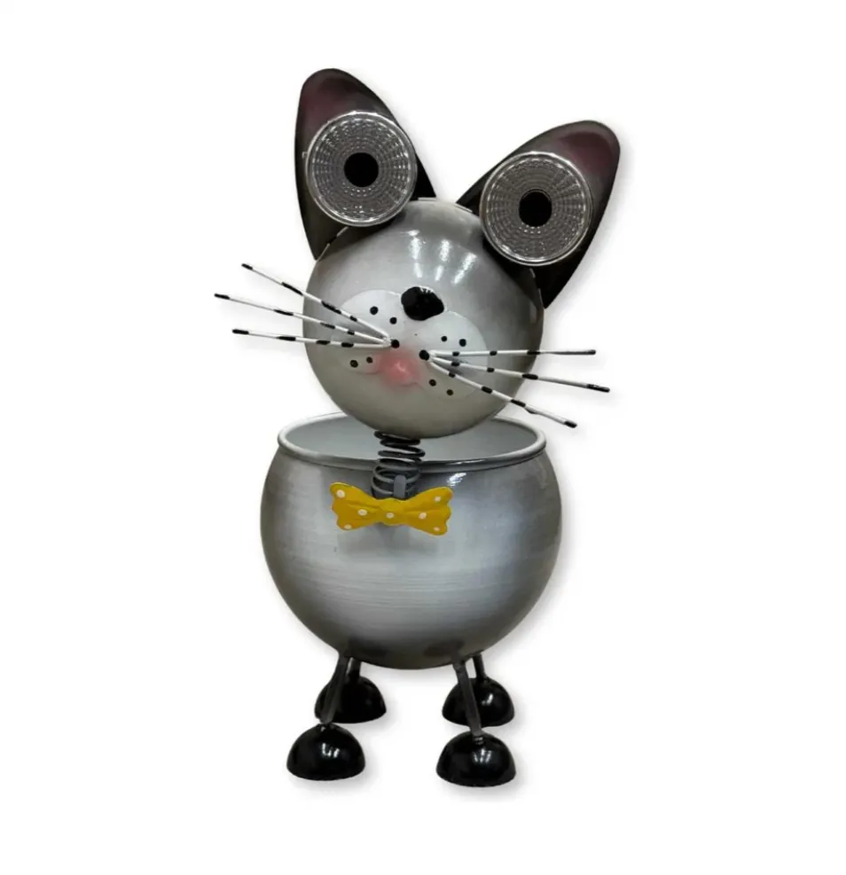 Фигура декоративная Кашпо Кот с солнечной батареей 26х13х19см, металл по цене 