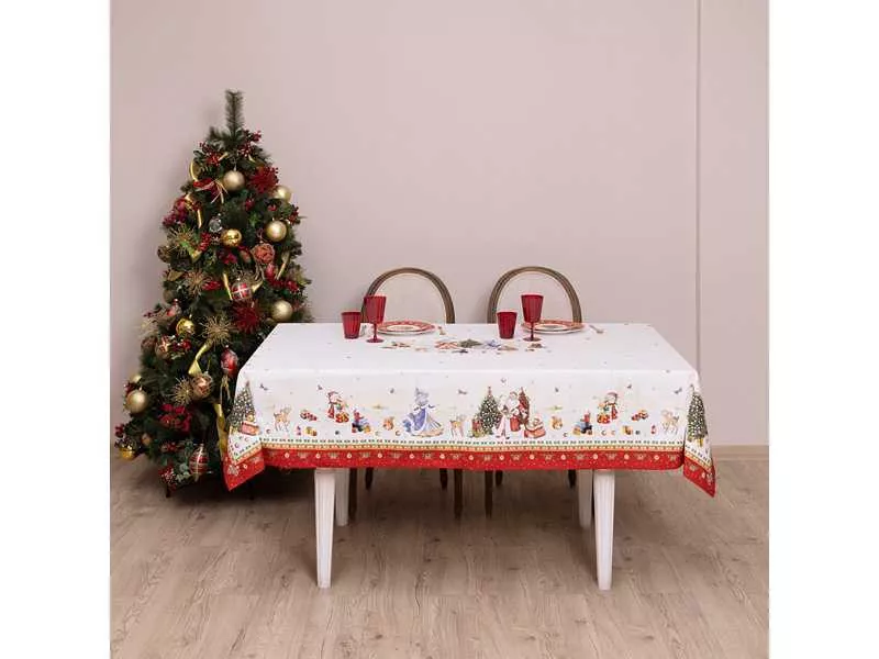 Скатерть С Новым Годом 110х140см красный, хлопок, твил с пропиткой арт.850-725-27 по цене 