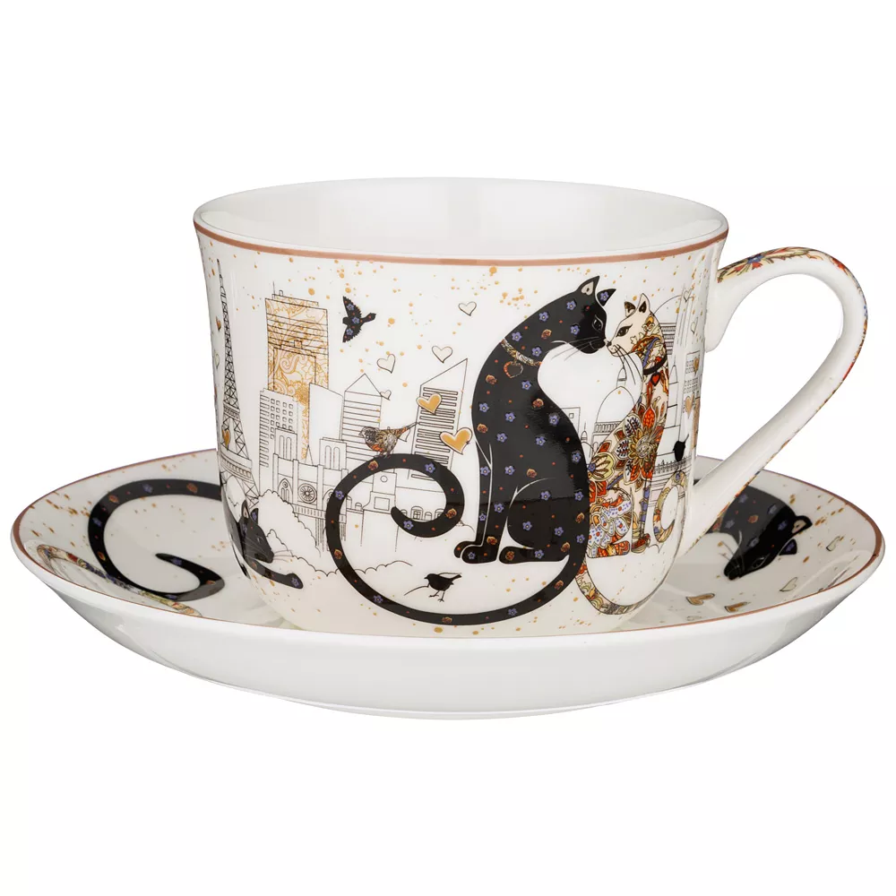 Набор чашка, блюдце Парижские коты фарфор 500мл по цене 