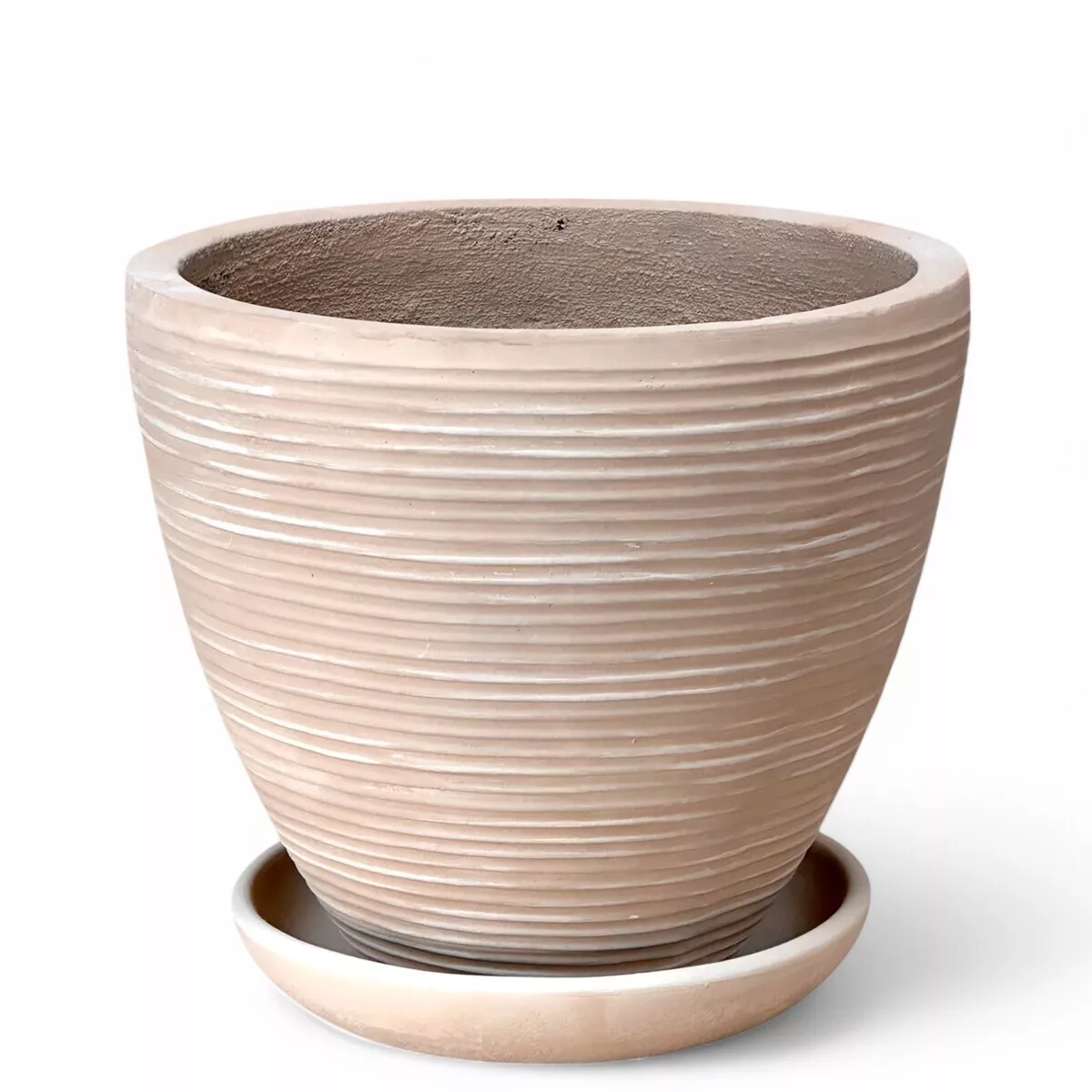 Горшок с поддоном Полоски 30л 35х41см песочный, композитный бетон арт.736560 по цене 