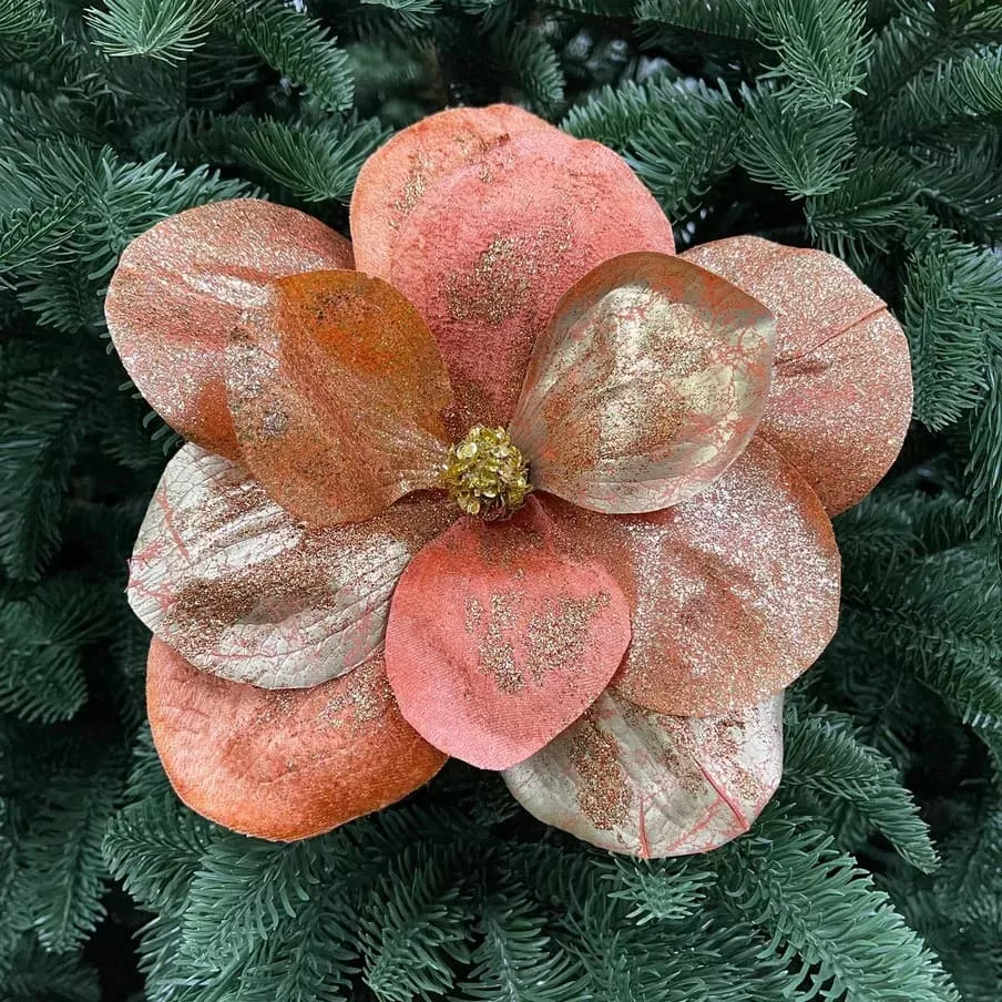 Цветок Магнолия лососевая с золотой серединкой 20см арт.87455 по цене 