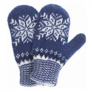 Варежки женские шерстяные Снежинка, голубые, арт.V4-4 по цене 