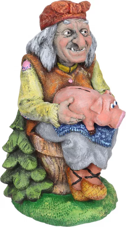 Фигура Баба яга маленькая с поросенком 34х20х20см полистоун арт.F1288 по цене 