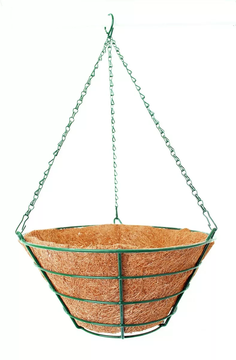 Кашпо металлическое подвесное с вкладышем из коковиты, Усеченый конус, d35 см по цене 