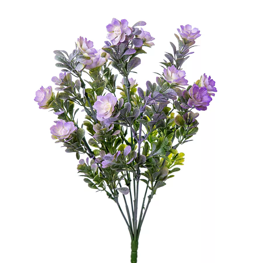 Цветок искусственный Зелень с цветами на вставке зеленый/сиреневый 34см арт.FA-0188PUR по цене 