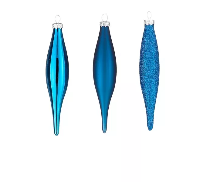 Украшение новогоднее Сосульки 6шт, стекло синий 15х3см по цене 