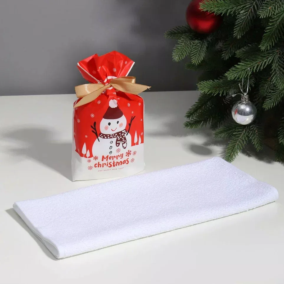 Полотенце махровое Экономь и Я Счастливый снеговик 30х60см, белый хлопок арт.9852161 по цене 