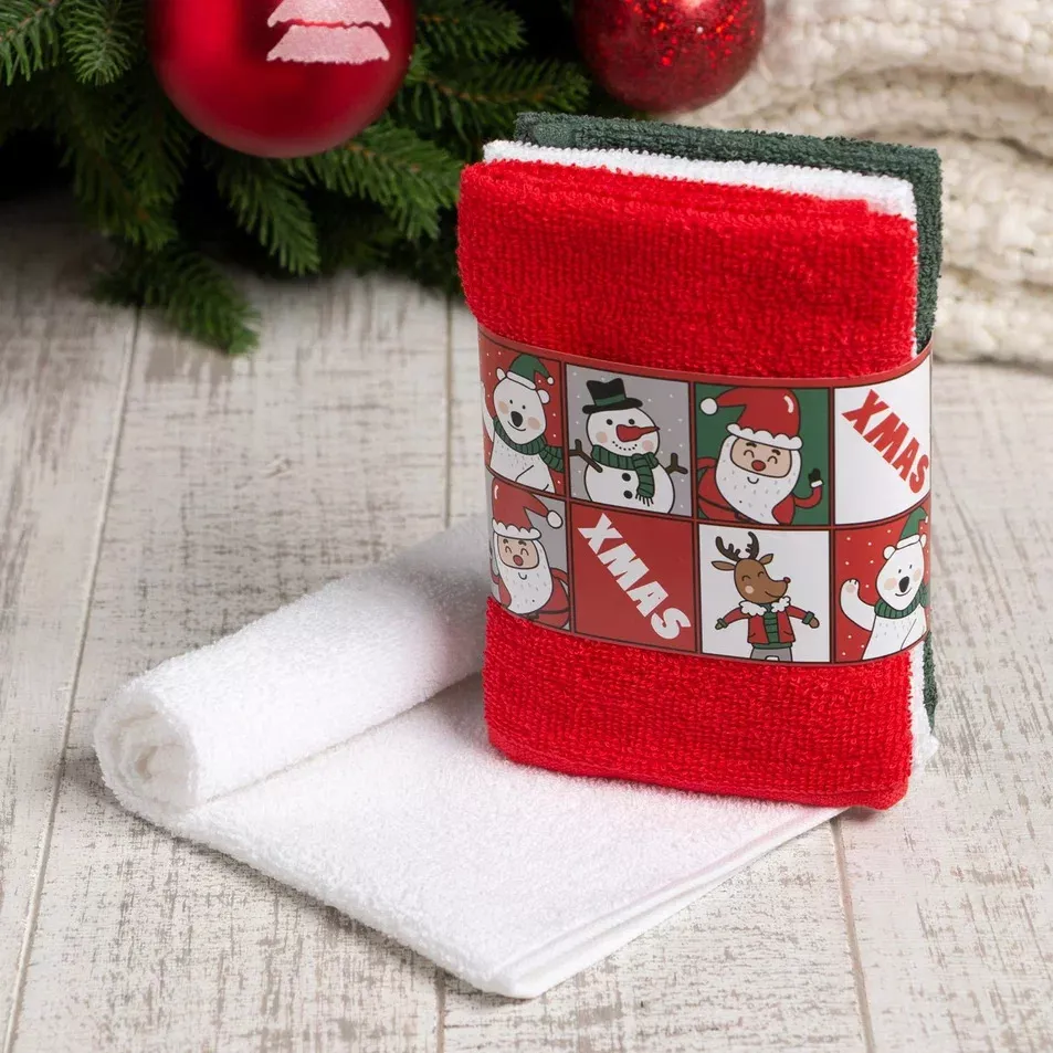 Набор махровых полотенец Этель Рождество 30х30см 3шт, хлопок арт.7896036 по цене 