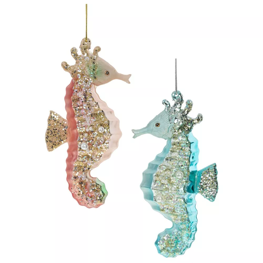 Украшение новогоднее Морской конек 7х4х13,5см 2в., стекло арт.794426 по цене 