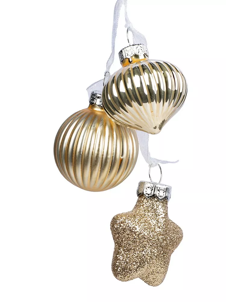 Украшение новогоднее подвесное набор из 3-х шт серебряно-золотые 3,5х4см стекло арт.90731 по цене 