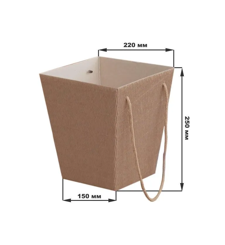 Коробка для цветов 150х220х250 4х-слойная с открытой волной крафт по цене 